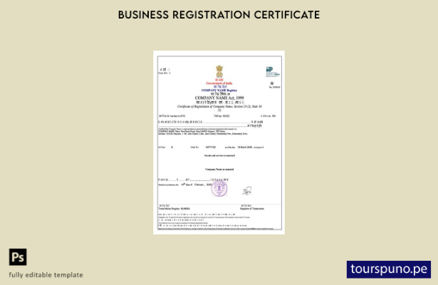 listo para imprimir certificado de registro de India Plantilla de Word y PDF,  1
